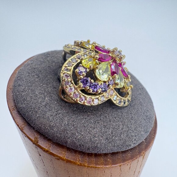 Gold Over sterling Silver 925 Citrine Amethyst CZ Butterfly Slide Pendant 1" L - Picture 3 of 9